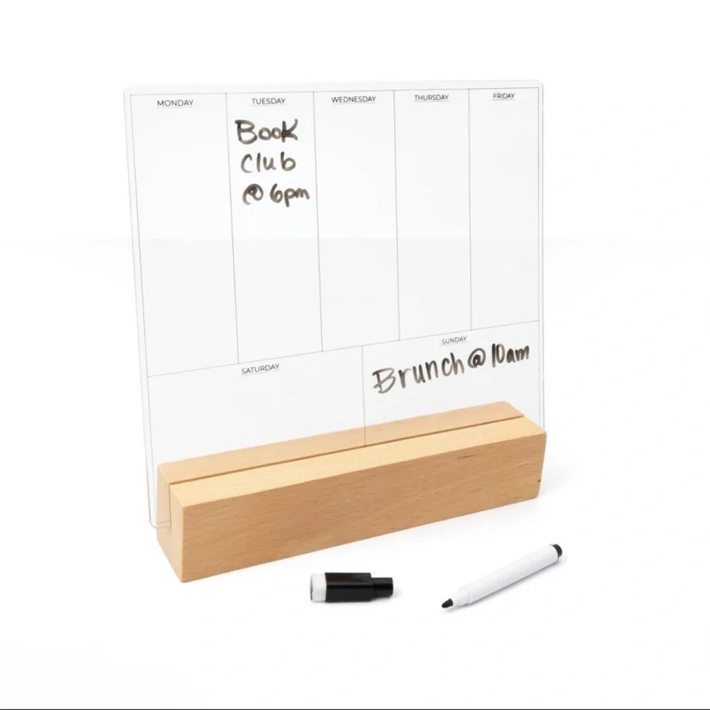 New! Target Bullseye Clear Weekly Dry Erase Calendar with Wooden Stand & Marker
